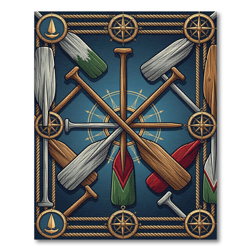 Nautical Compass Oar Navy Maritime Art Rug