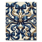 Elegant Navy Ribbon and Gold Scroll Rug