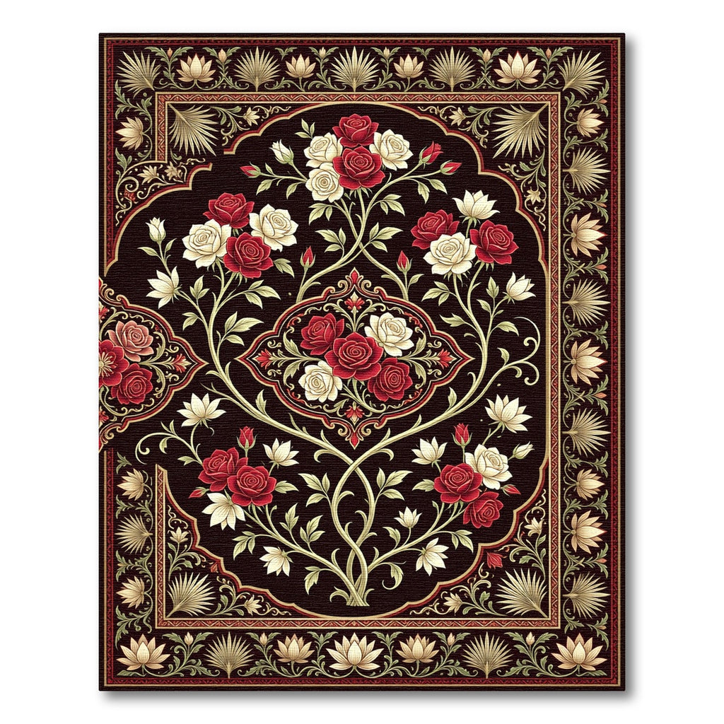 Rich Red White Rose Garden Garland Rug