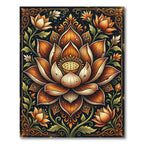 Ornate Amber Lotus Floral Illustration Rug