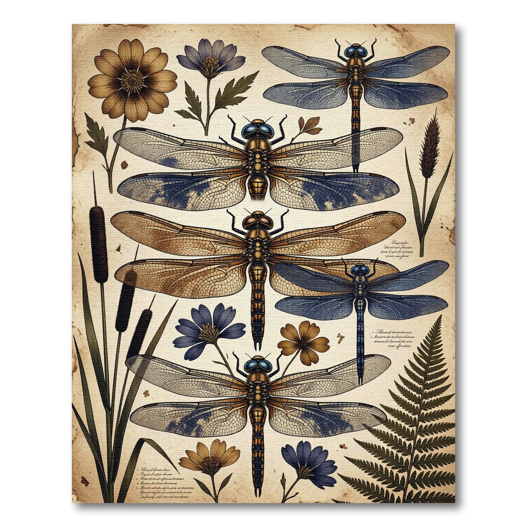 Vintage Dragonfly Botanical Study Rug