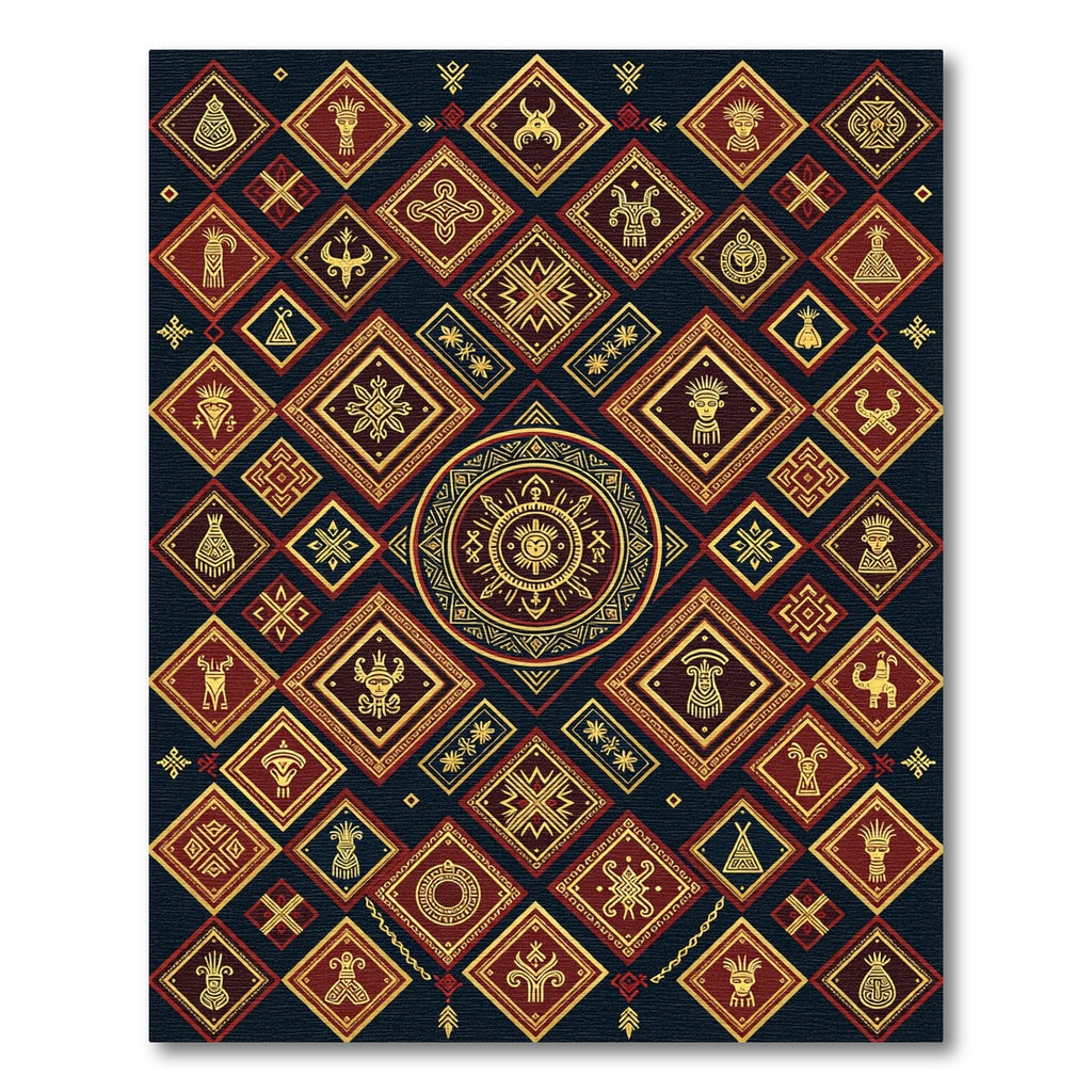 Golden Ethnic Celestial Diamond Art Rug