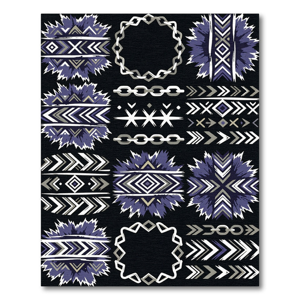 Tribal Blue Geometric Sunburst Frame Rug