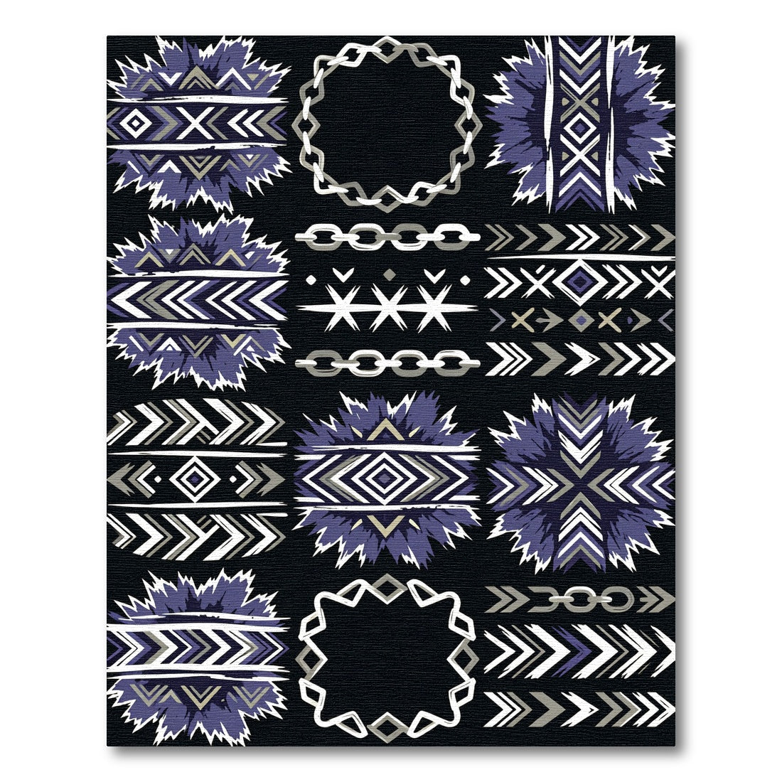 Tribal Blue Geometric Sunburst Frame Rug