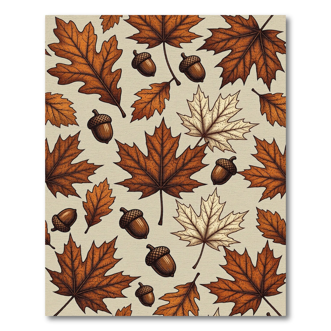 Autumnal Oak Leaf and Acorn Illustration Rug