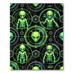 Neon Alien Cyber Heads Graphic Rug