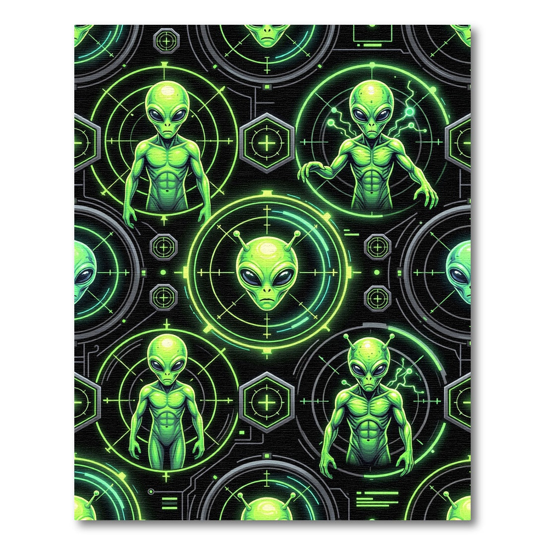 Neon Alien Cyber Heads Graphic Rug