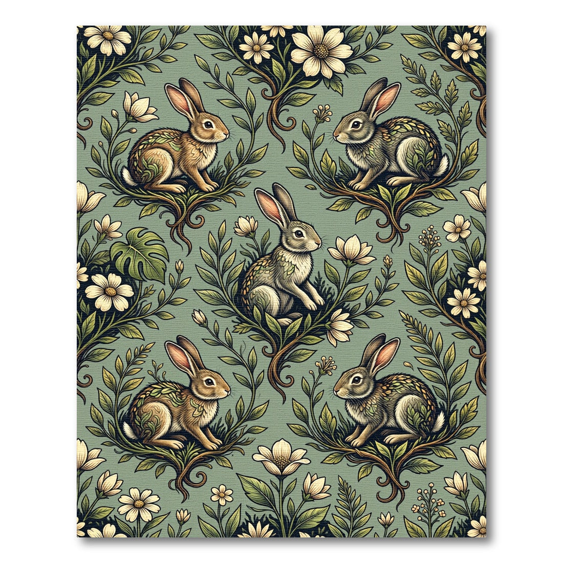 Sage Green Woodland Rabbit Meadow Rug