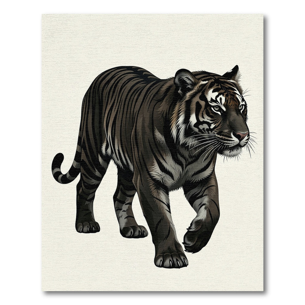 Striking Dark Tiger Walking Silhouette Rug