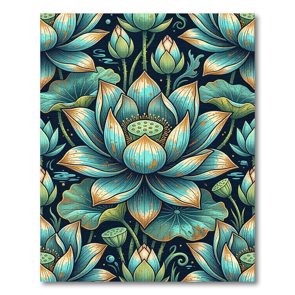 Teal Golden Lotus Blossom Botanical Rug