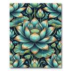 Teal Golden Lotus Blossom Botanical Rug