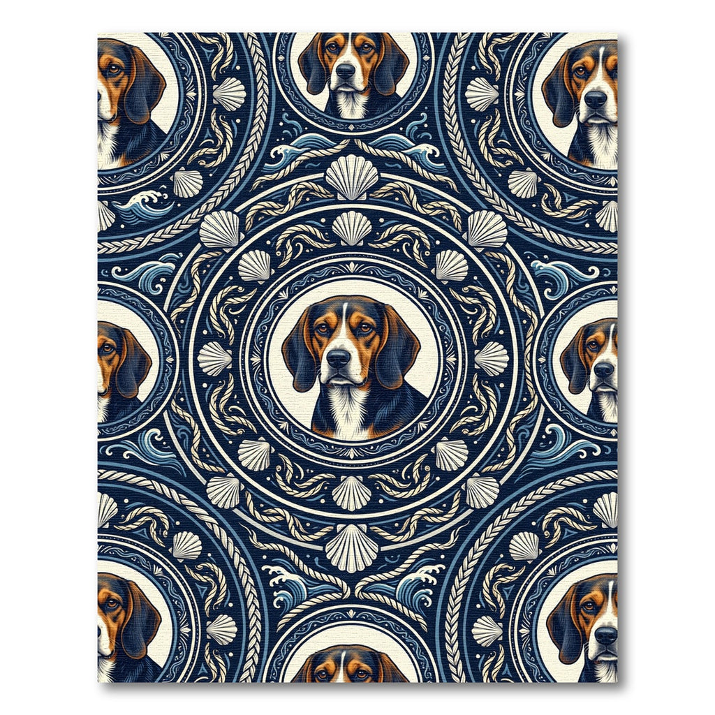 Navy Nautical Beagle Medallion Shells Rug