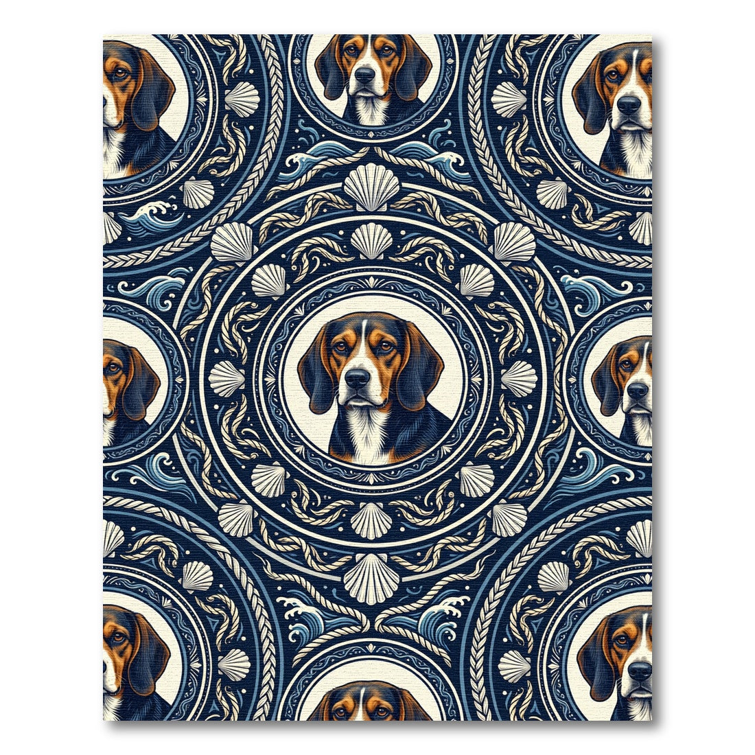 Navy Nautical Beagle Medallion Shells Rug
