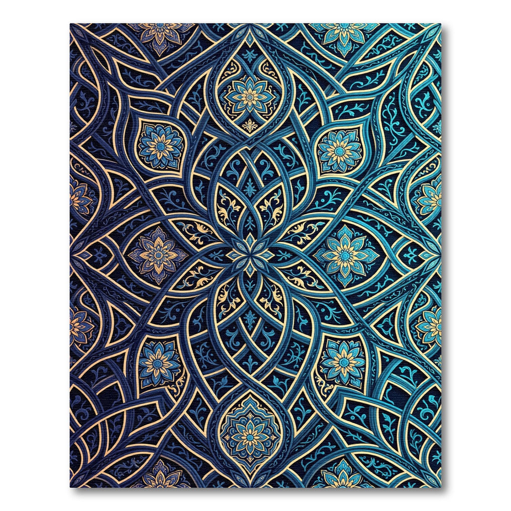 Intricate Teal Gold Arabesque Floral Rug