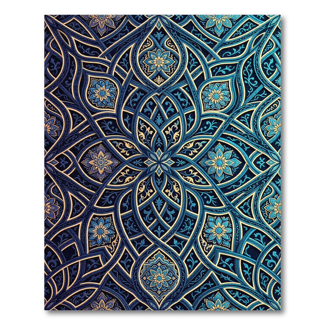 Intricate Teal Gold Arabesque Floral Rug
