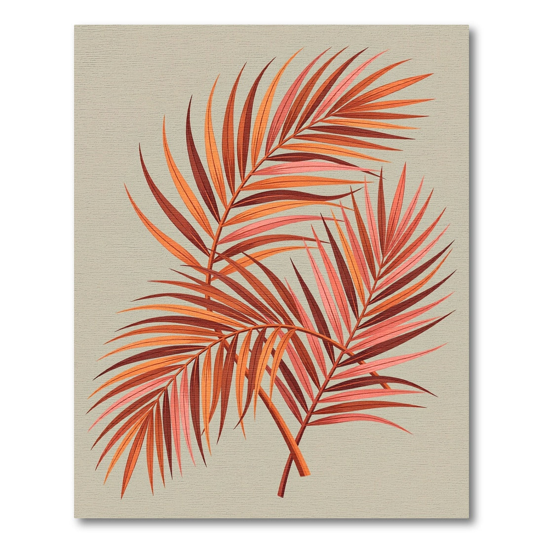 Vibrant Coral Palm Fronds Rug