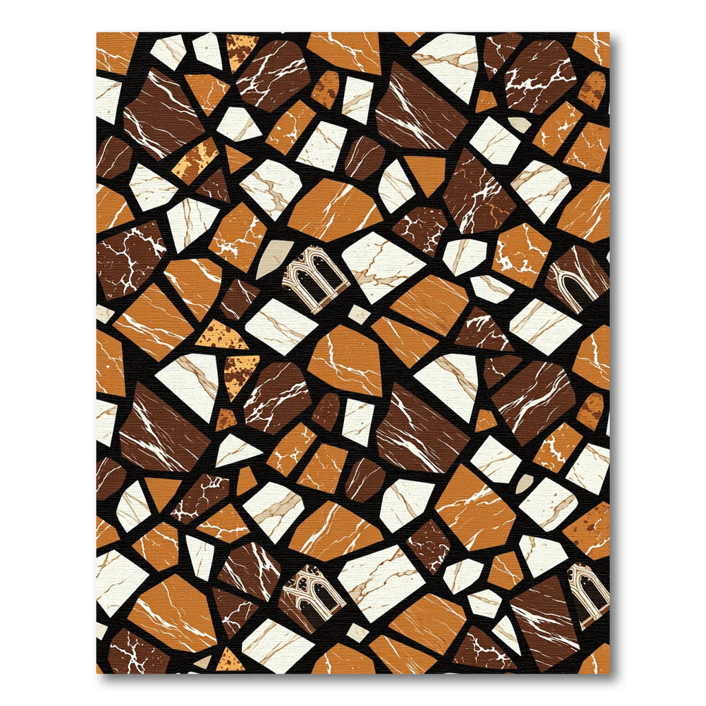 Geometric Abstract Ochre Brown Marble Patchwork Rug