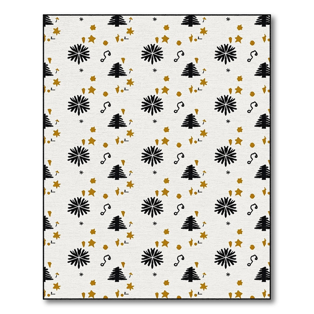 Festive Black Tree Gold Star Scatter Rug