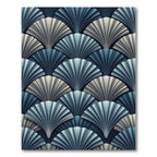 Elegant Slate Blue Art Deco Fan Rug