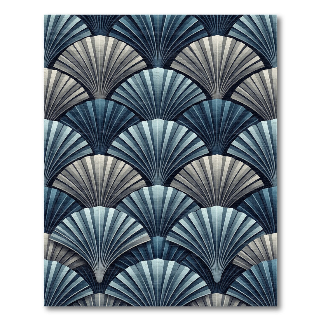 Elegant Slate Blue Art Deco Fan Rug