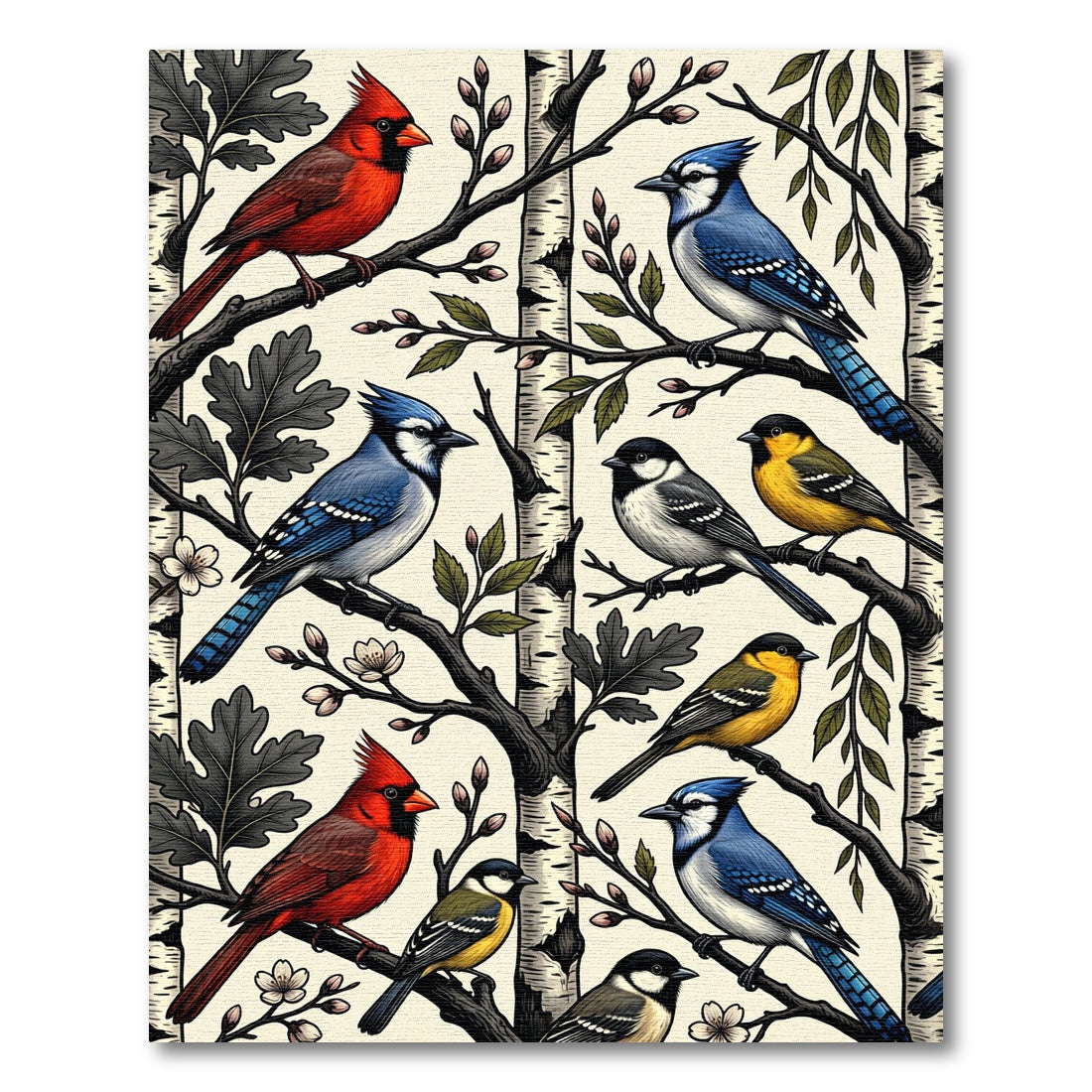 Birch Forest Songbird Illustration Rug