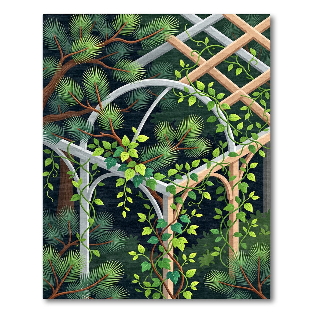 Dark Botanical Trellis Pine Foliage Rug