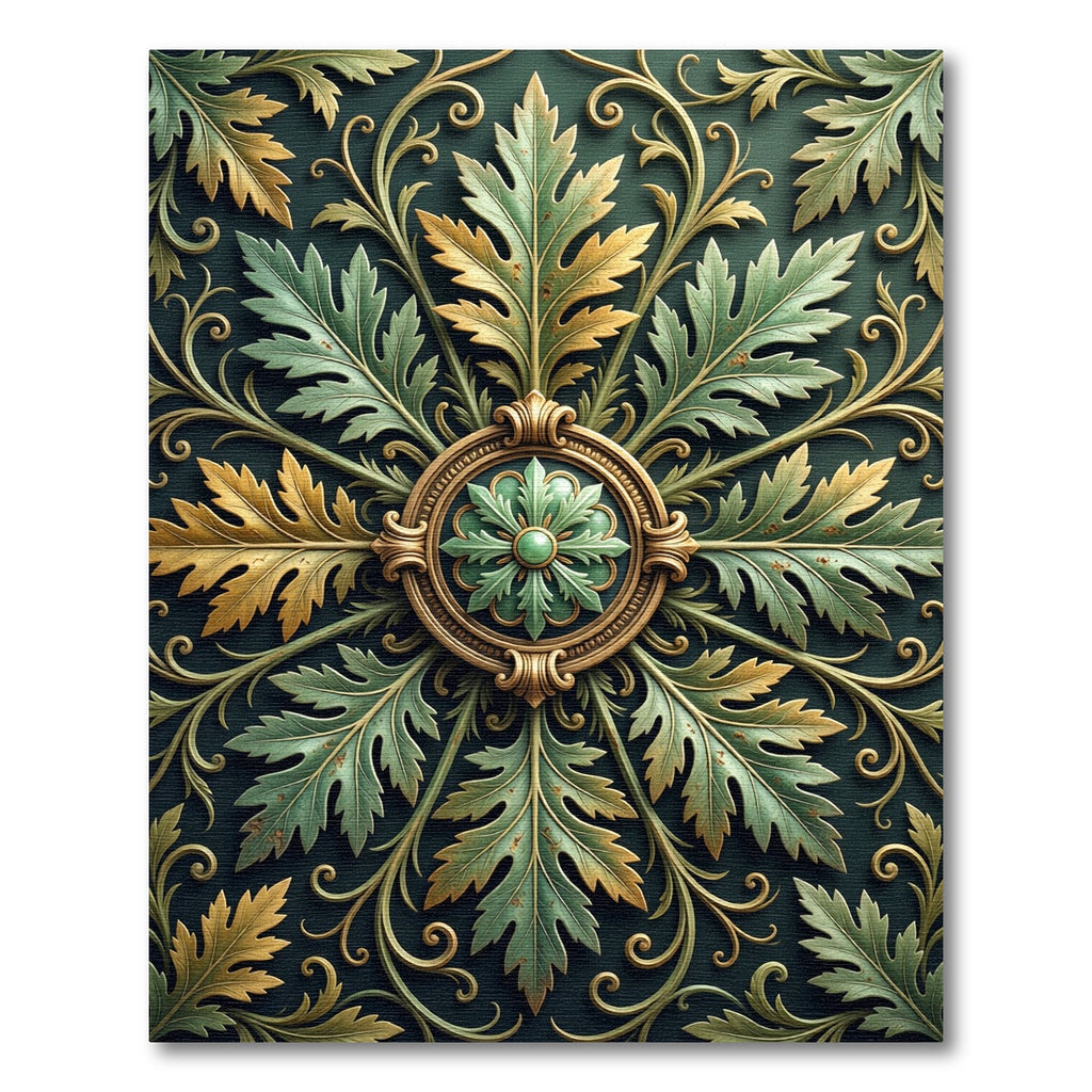 Ornate Gold Folio Medallion Verdant Scroll Rug