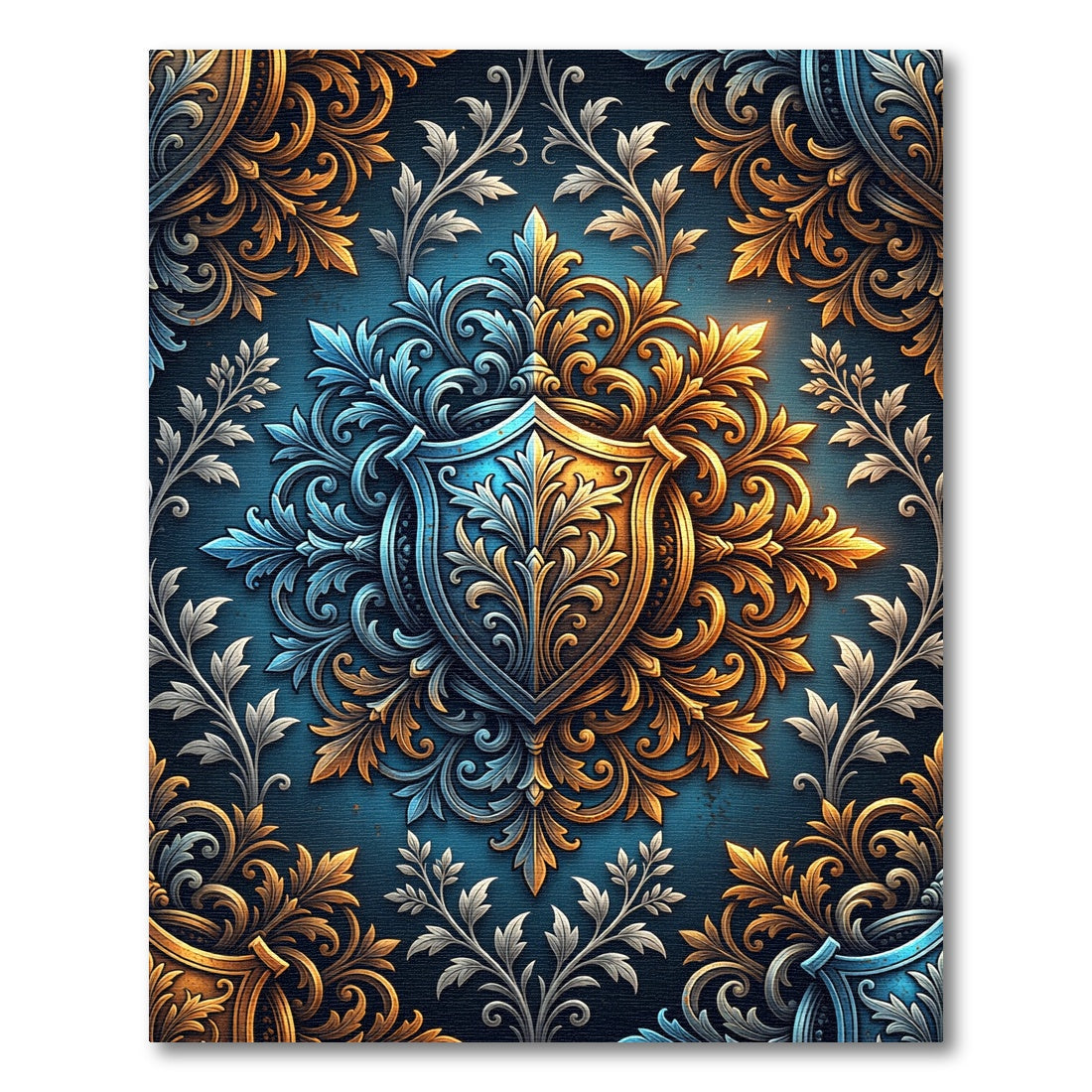 Dual Tone Ornate Floral Shield Rug