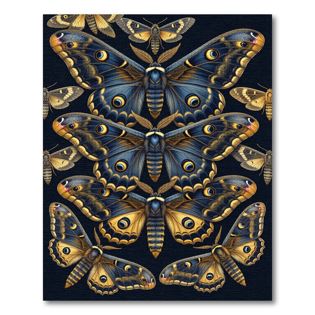 Midnight Golden Moth Symmetry Area Rug