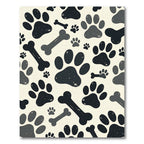 Playful Black Paw and Bone Illustration Rug
