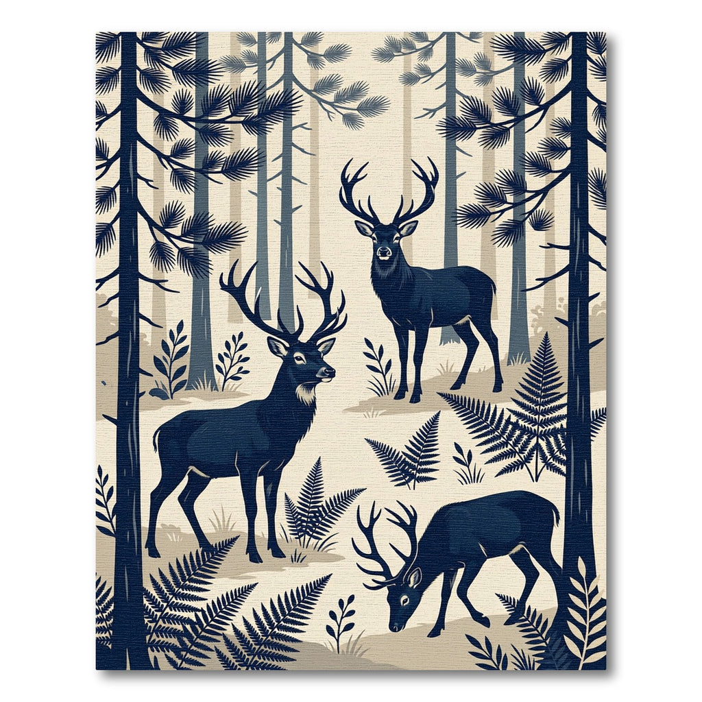 Dark Blue Forest Deer Silhouette Rug