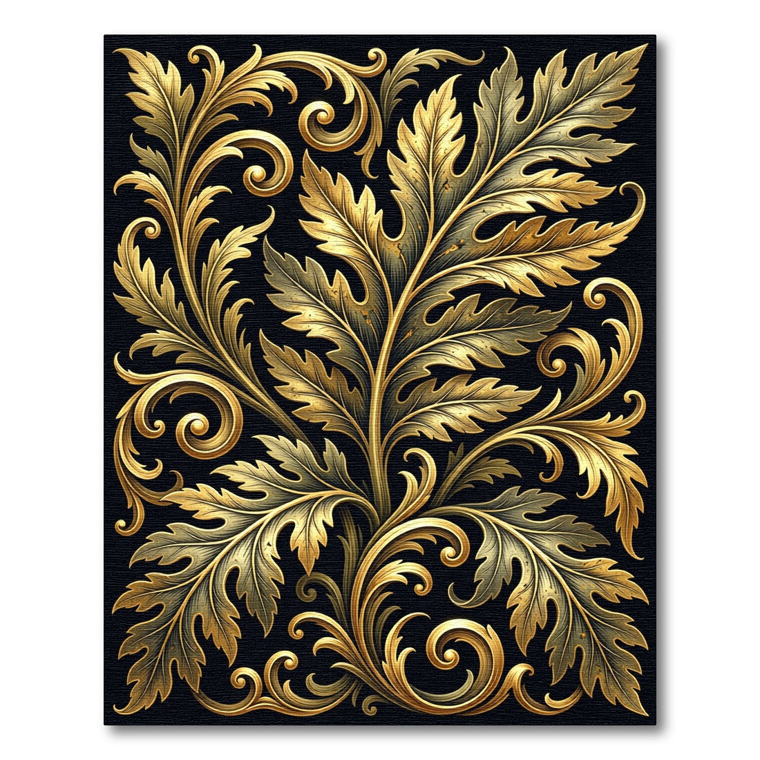 Elegant Golden Acanthus Foliage Scrollwork Rug