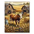 Rustic Farmhouse Bovine Wheat Field Art Rug