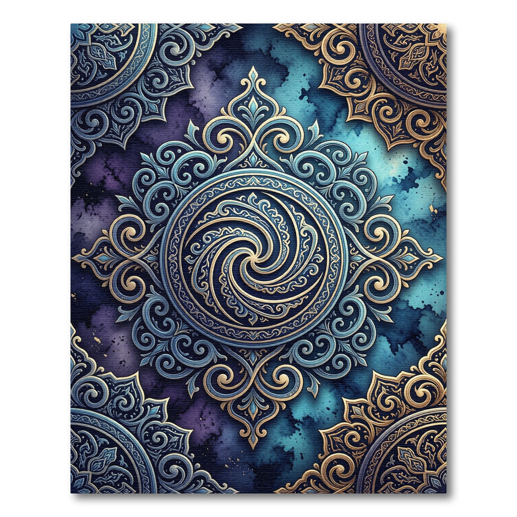 Elegant Navy Golden Swirl Medallion Rug