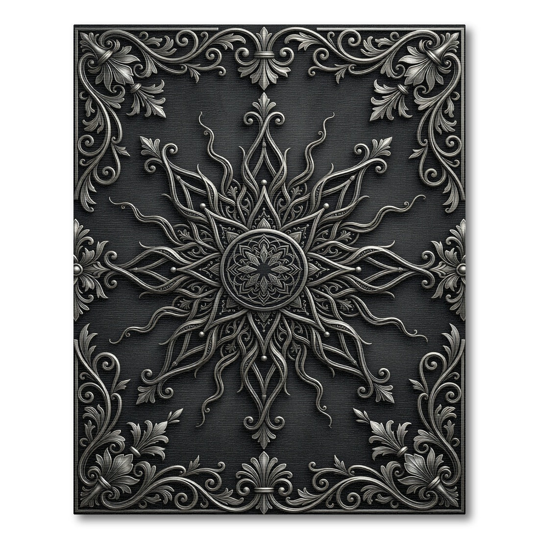 Luxurious Silver Ornate Filigree Medallion Rug
