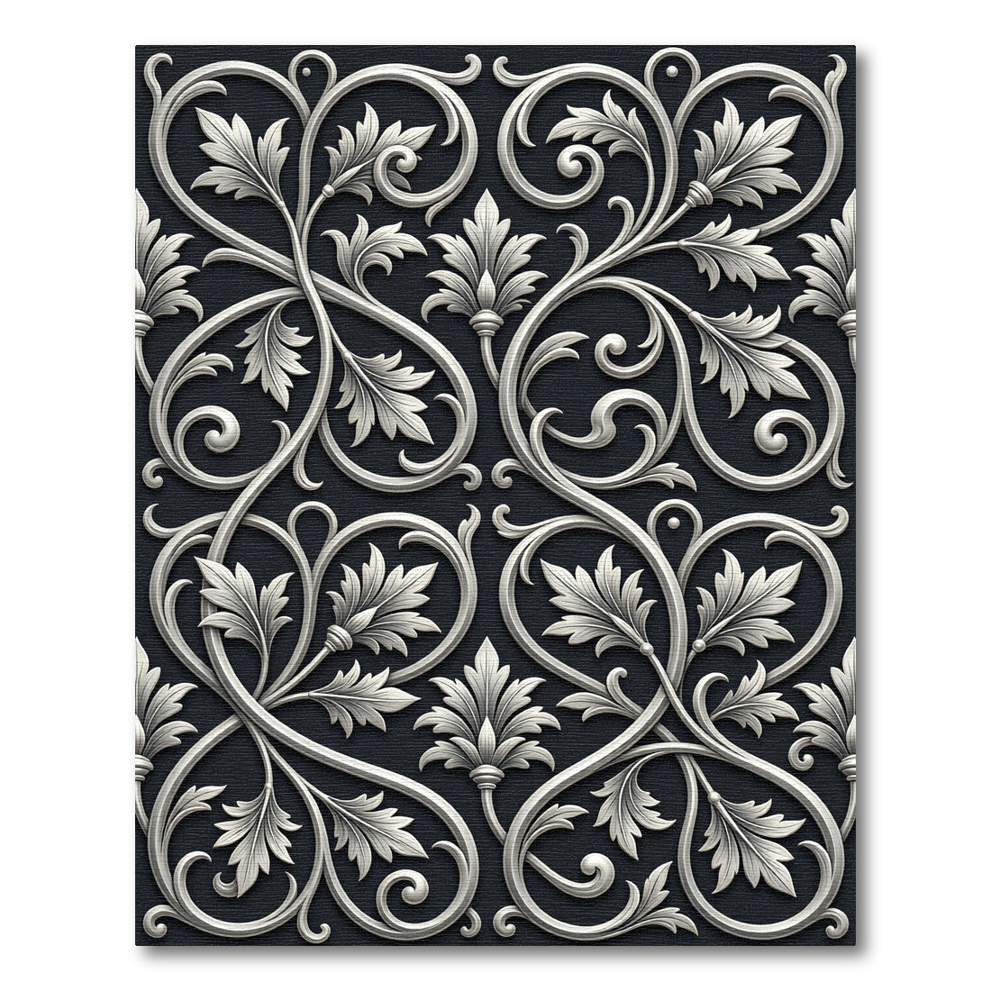 Ornate Silver Leaf Scroll Work Rug