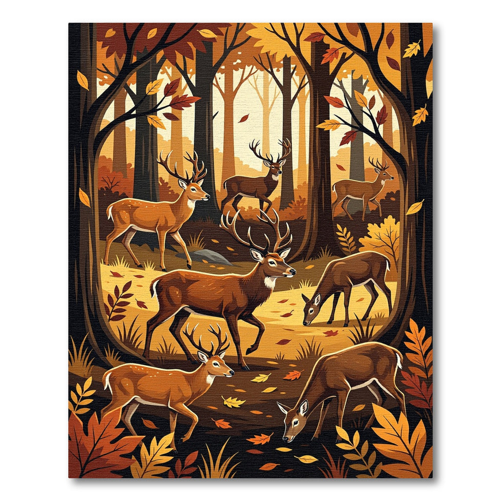 Golden Autumn Forest Deer Scene Rug