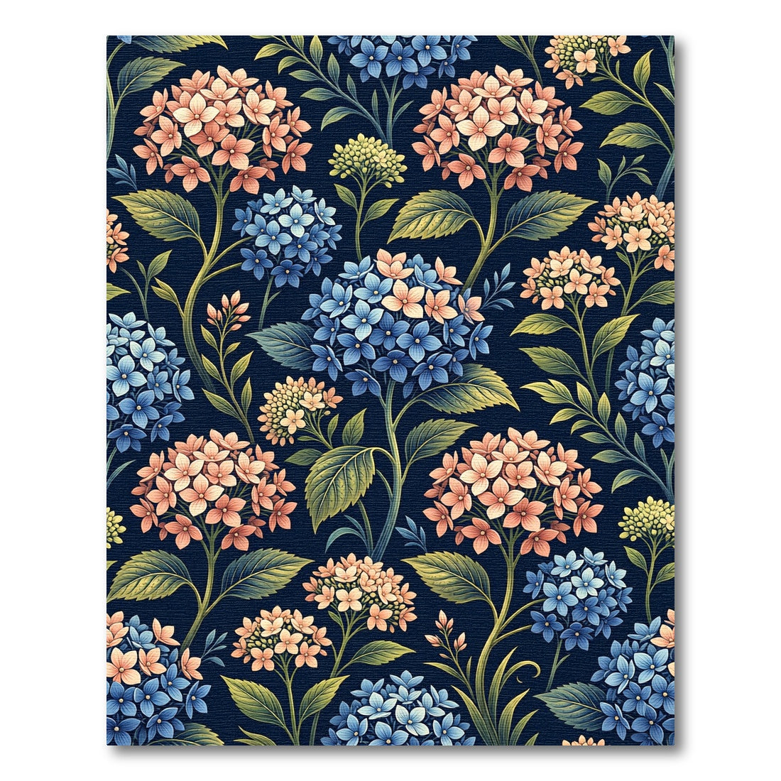 Navy Blue Botanical Hydrangea Bloom Rug