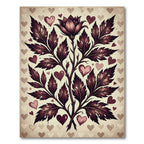 Romantic Maroon Foliage and Heart Accent Rug