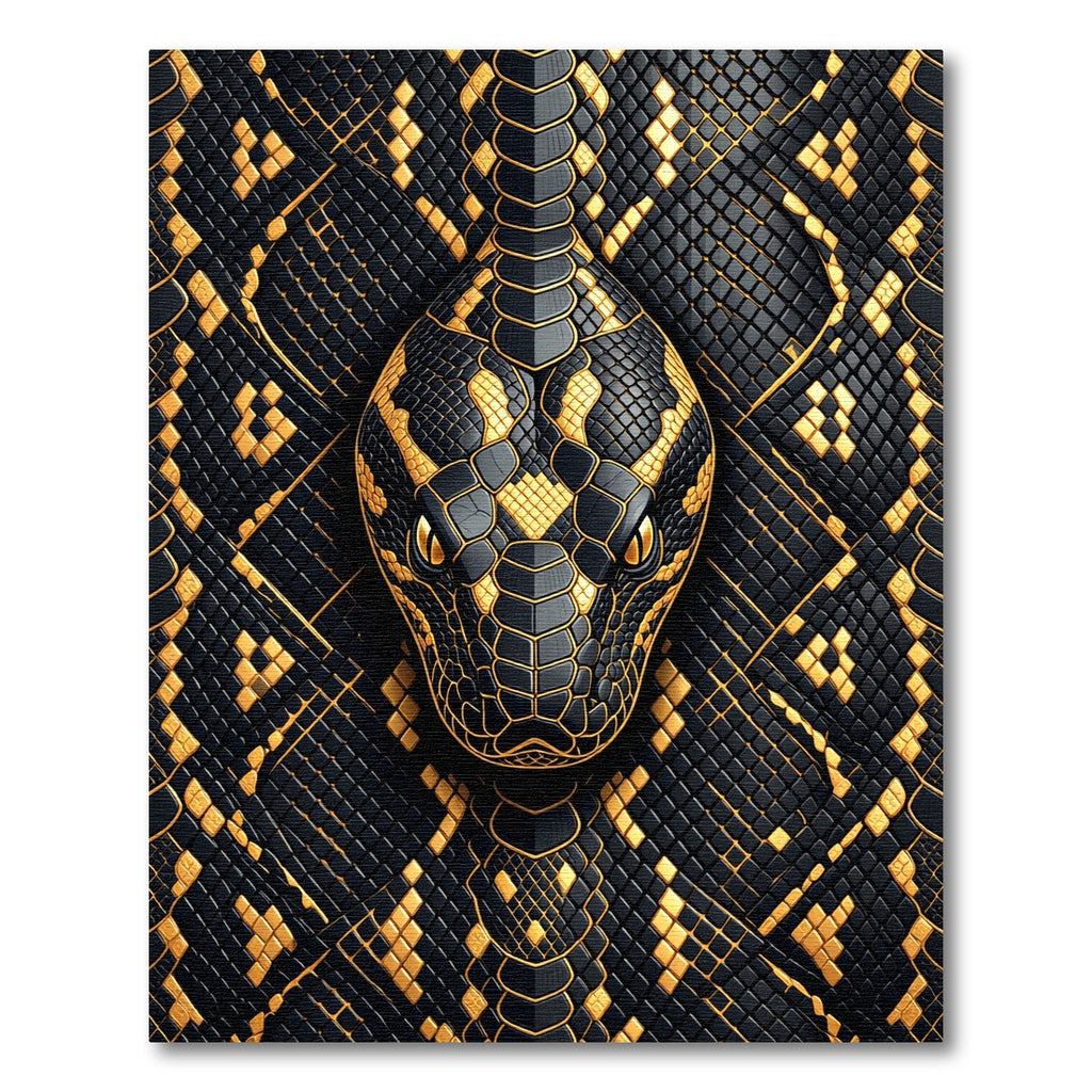 Golden Black Serpentine Geometric Scales Rug