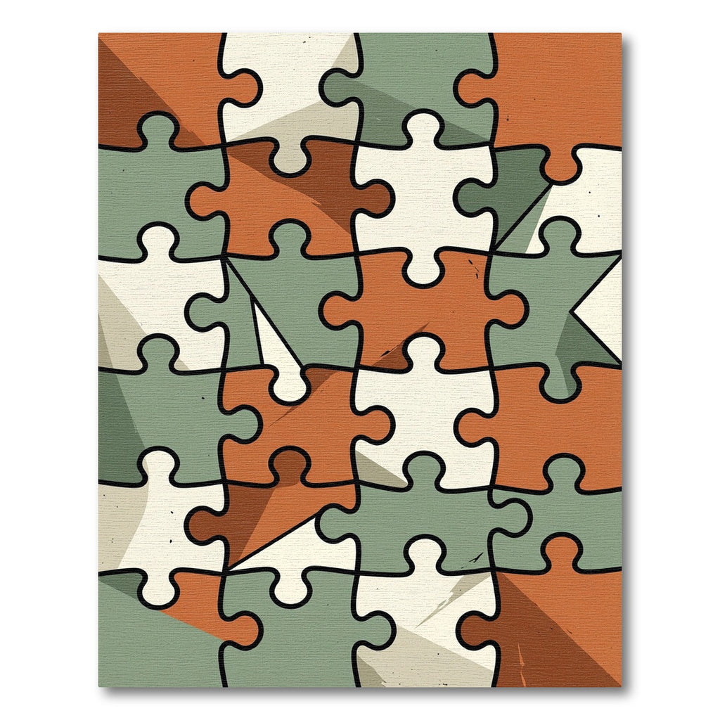 Abstract Earth Tone Geometric Jigsaw Tile Rug