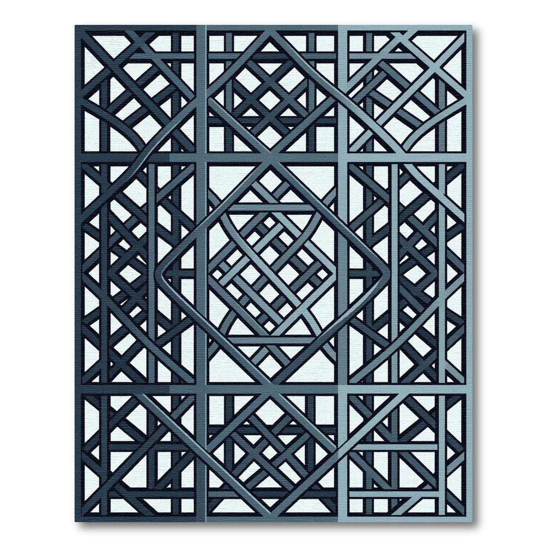 Geometric Slate Blue Interlocking Lattice Rug
