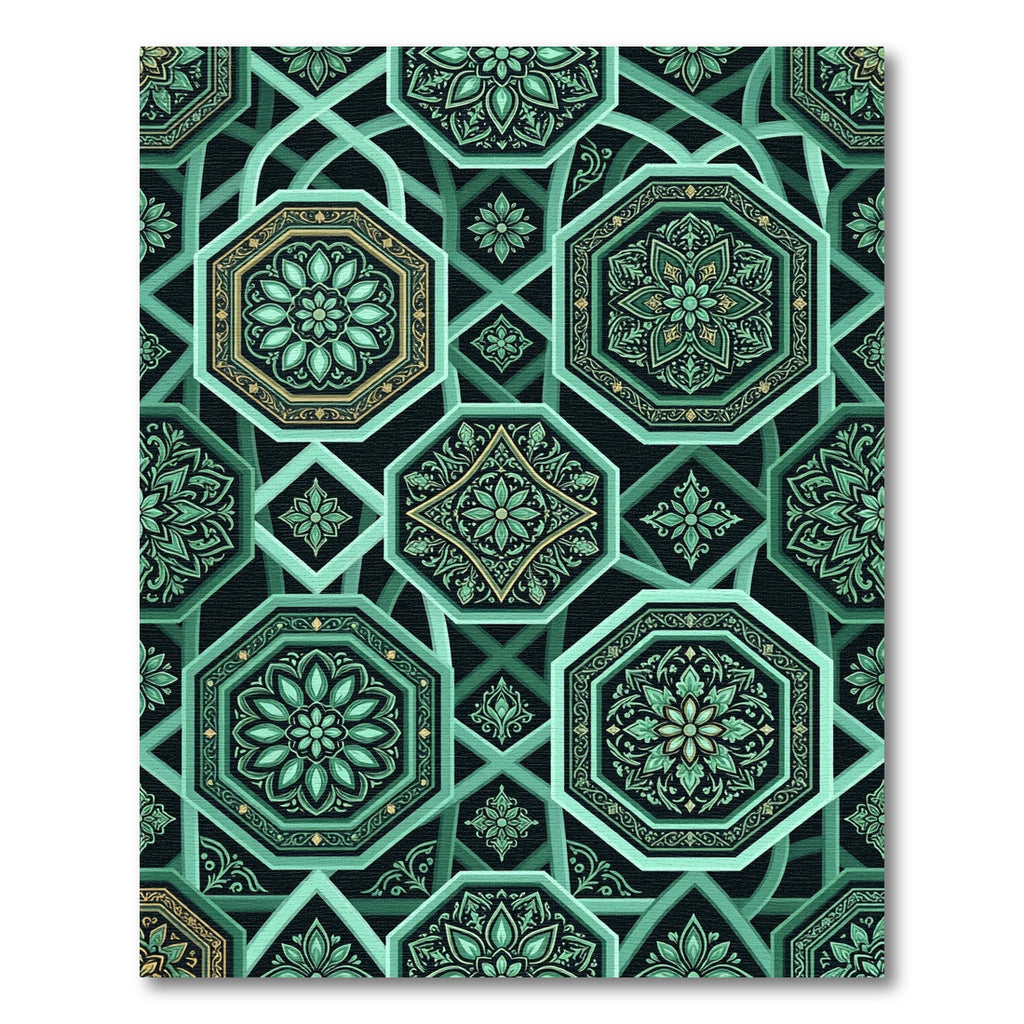 Emerald Geometric Octagon Tile Art Rug