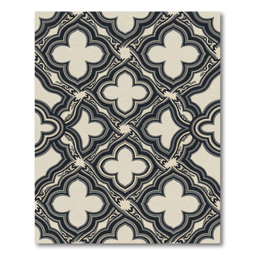 Monochrome Quatrefoil Interlocking Geometric Tile Rug