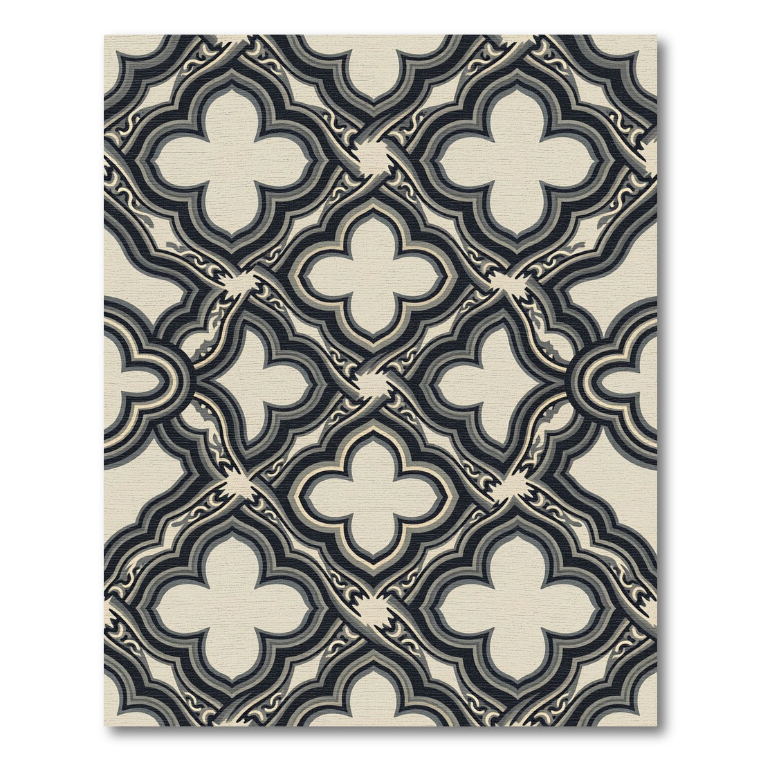 Monochrome Quatrefoil Interlocking Geometric Tile Rug