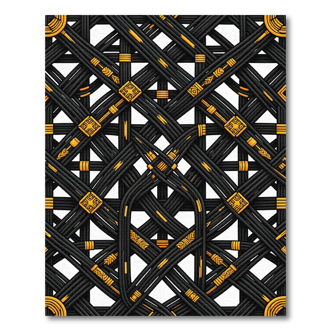Black Gold Woven Interlocking Geometric Rug