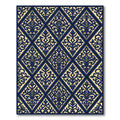 Elegant Navy And Cream Damask Diamond Rug