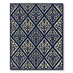 Elegant Navy And Cream Damask Diamond Rug