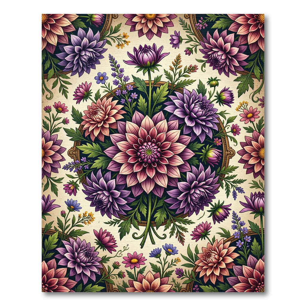 Vibrant Purple Dahlia Botanical Medallion Rug