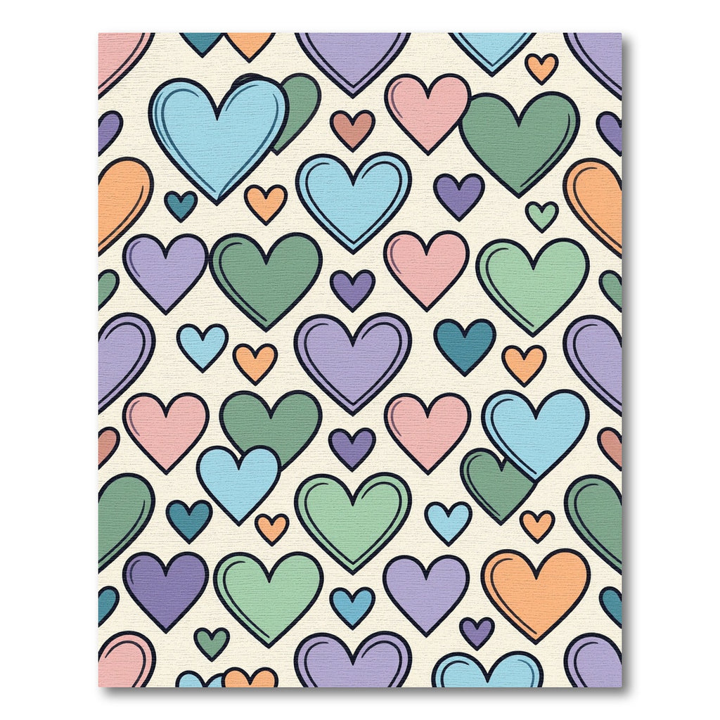 Playful Pastel Heart Scattered Grid Rug